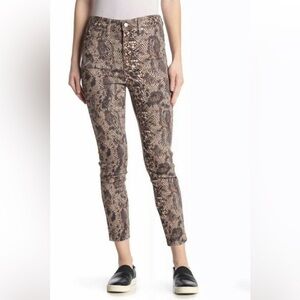 Free People High-waisted Snakeskin Denim Raw-hem Jeans